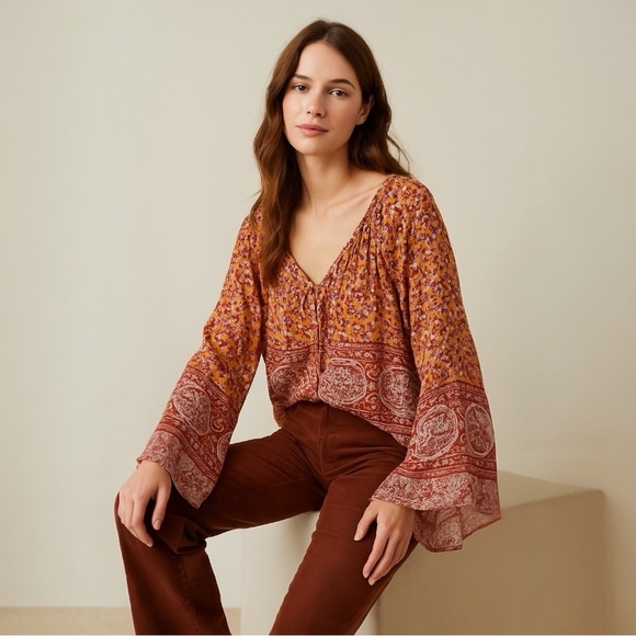 Free People Lorraine Tiered Boho Kimono Top with Lace Trim – Size Small - Picture 17 of 17